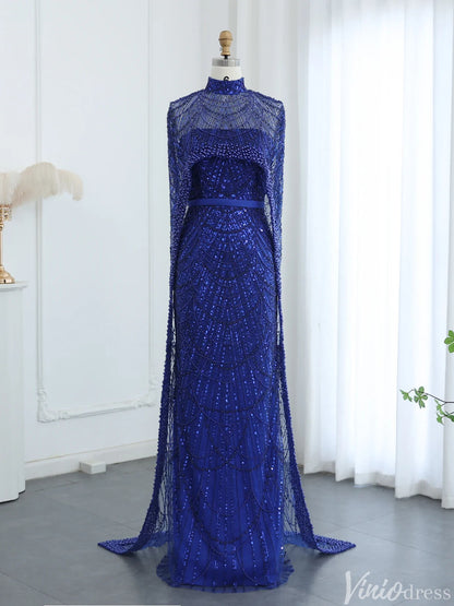 2 in 1 Beaded 20s Evening Gowns Gatsby Wedding Guest Dresses with Cape 20201-Evening Dresses 2025 -Viniodress-Sage-US 2-