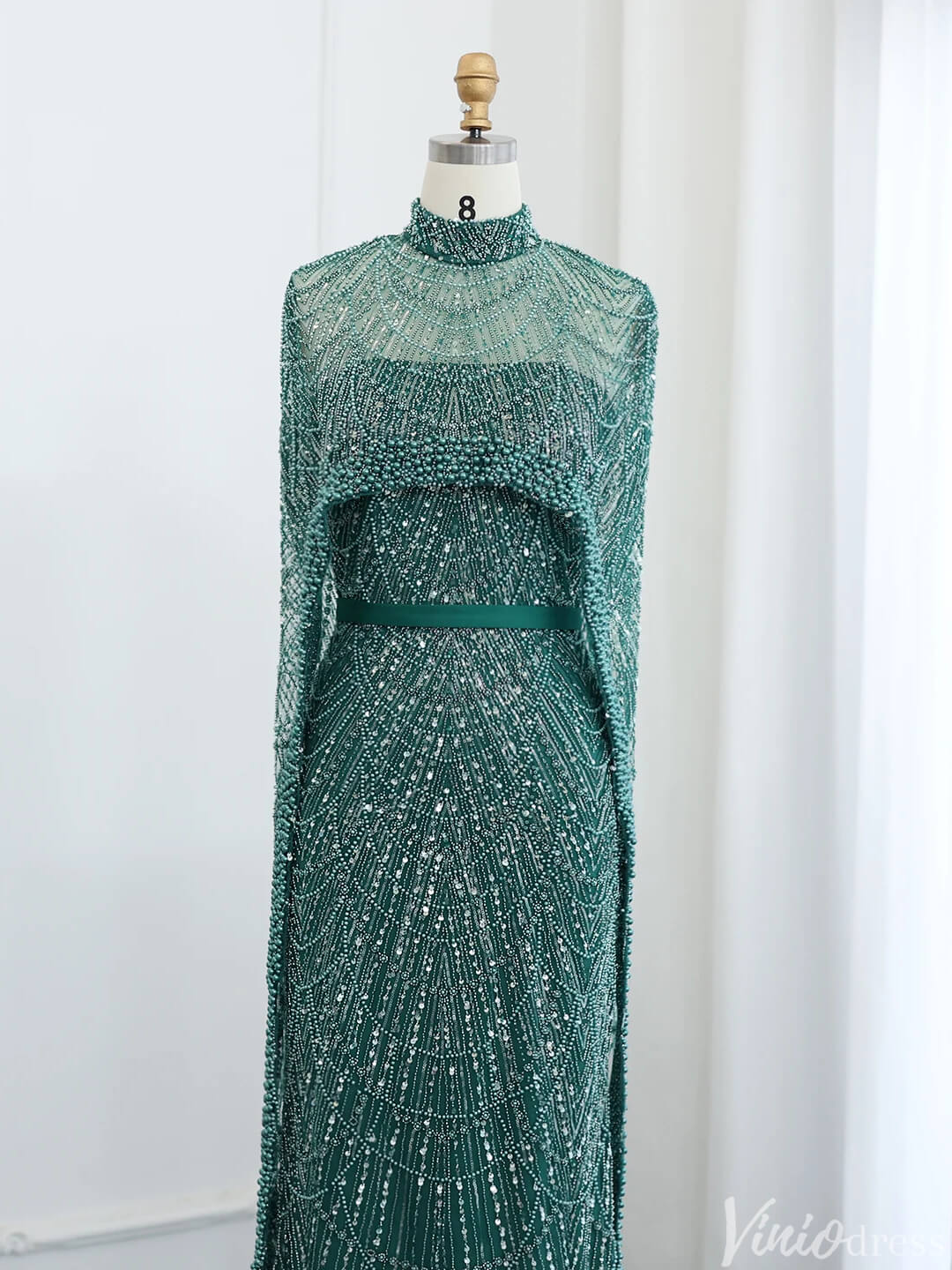 2 in 1 Beaded 20s Evening Gowns Gatsby Wedding Guest Dresses with Cape 20201-Evening Dresses 2025 -Viniodress-Sage-US 2-