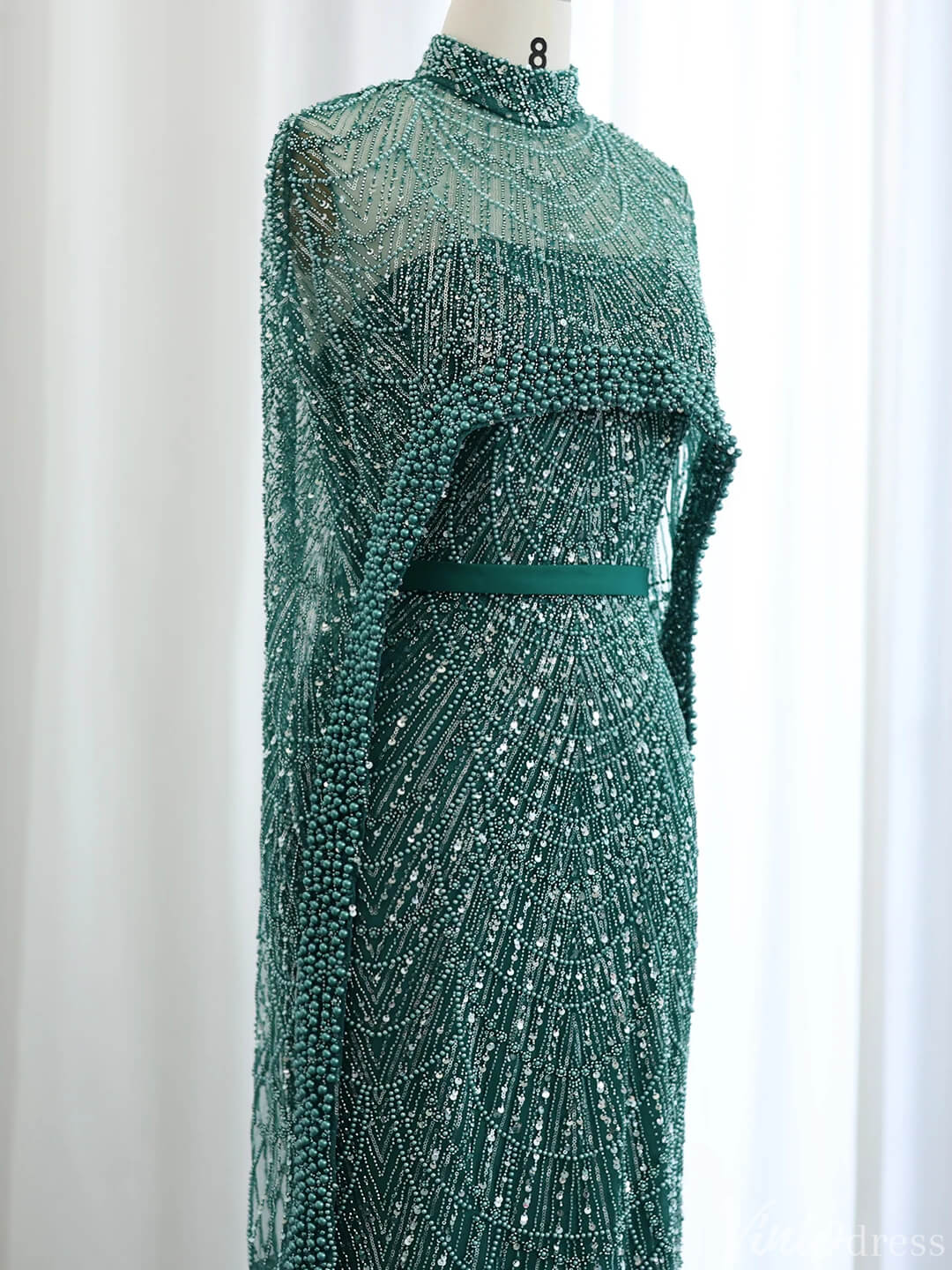 2 in 1 Beaded 20s Evening Gowns Gatsby Wedding Guest Dresses with Cape 20201-Evening Dresses 2025 -Viniodress-Sage-US 2-