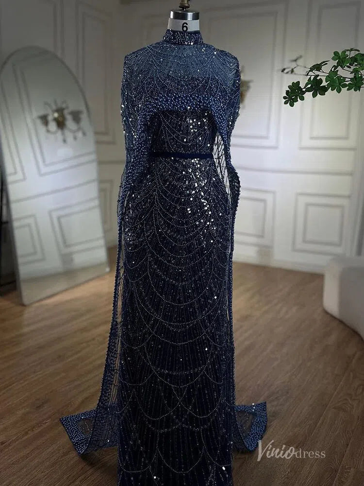 2 in 1 Beaded 20s Evening Gowns Gatsby Wedding Guest Dresses with Cape 20201-Evening Dresses 2025 -Viniodress-Sage-US 2-