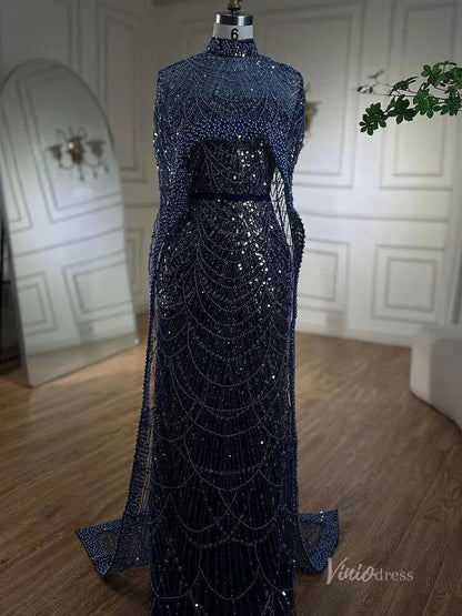 2 in 1 Beaded 20s Evening Gowns Gatsby Wedding Guest Dresses with Cape 20201-Evening Dresses 2025 -Viniodress-Sage-US 2-