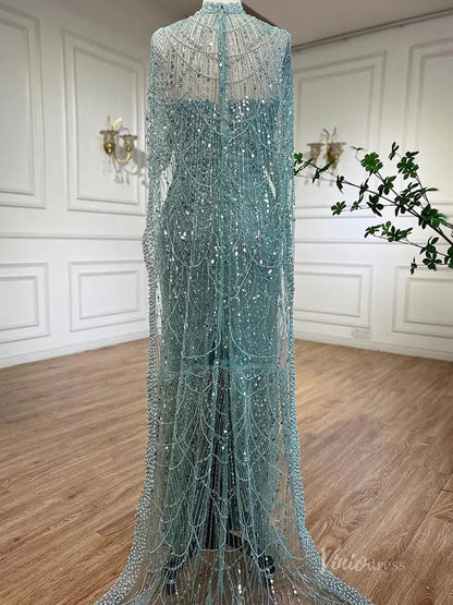 2 in 1 Beaded 20s Evening Gowns Gatsby Wedding Guest Dresses with Cape 20201-Evening Dresses 2025 -Viniodress-Sage-US 2-