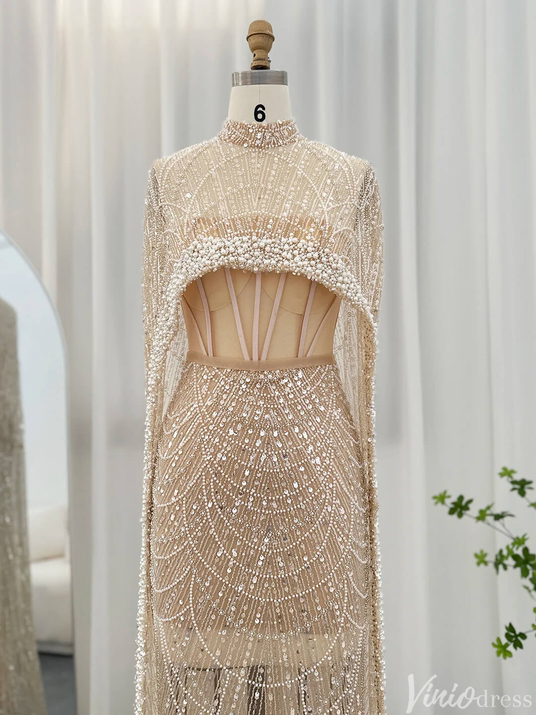 2 in 1 Beaded 20s Evening Gowns Gatsby Wedding Guest Dresses with Cape 20201-Evening Dresses 2025 -Viniodress-Sage-US 2-