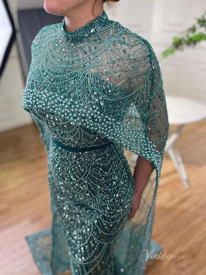 2 in 1 Beaded 20s Evening Gowns Gatsby Wedding Guest Dresses with Cape 20201-Evening Dresses 2025 -Viniodress-Sage-US 2-