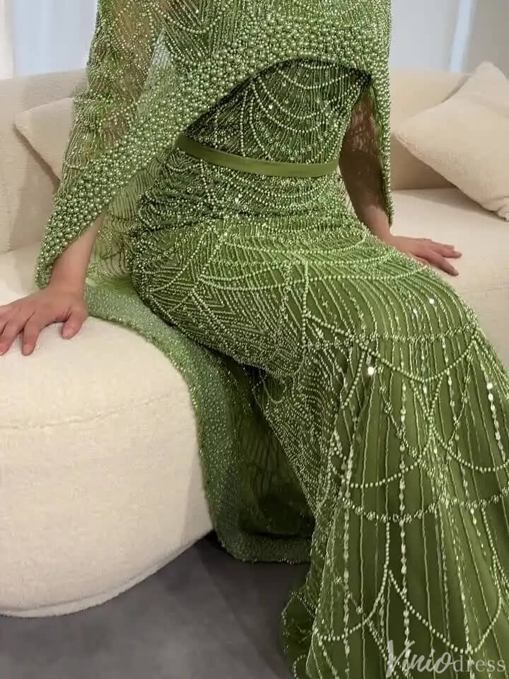 2 in 1 Beaded 20s Evening Gowns Gatsby Wedding Guest Dresses with Cape 20201-Evening Dresses 2025 -Viniodress-Sage-US 2-