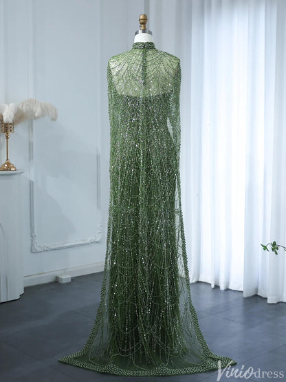2 in 1 Beaded 20s Evening Gowns Gatsby Wedding Guest Dresses with Cape 20201-Evening Dresses 2025 -Viniodress-Sage-US 2-