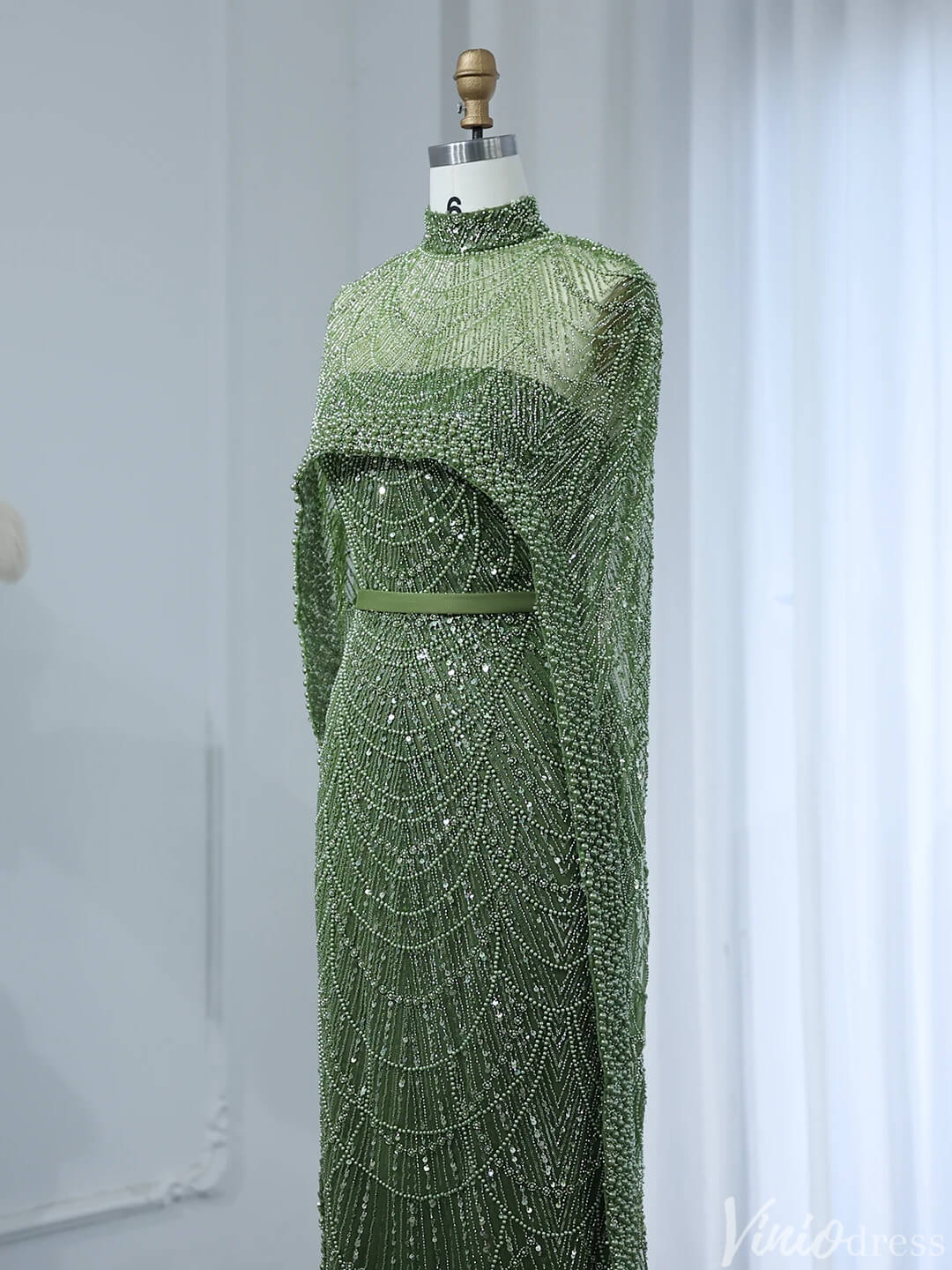 2 in 1 Beaded 20s Evening Gowns Gatsby Wedding Guest Dresses with Cape 20201-Evening Dresses 2025 -Viniodress-Sage-US 2-