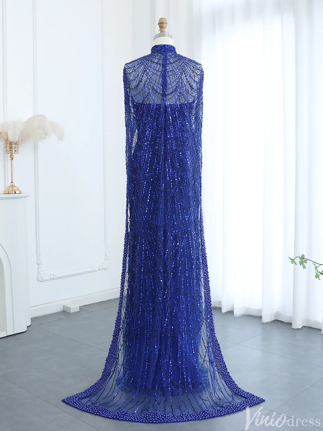 2 in 1 Beaded 20s Evening Gowns Gatsby Wedding Guest Dresses with Cape 20201-Evening Dresses 2025 -Viniodress-Sage-US 2-