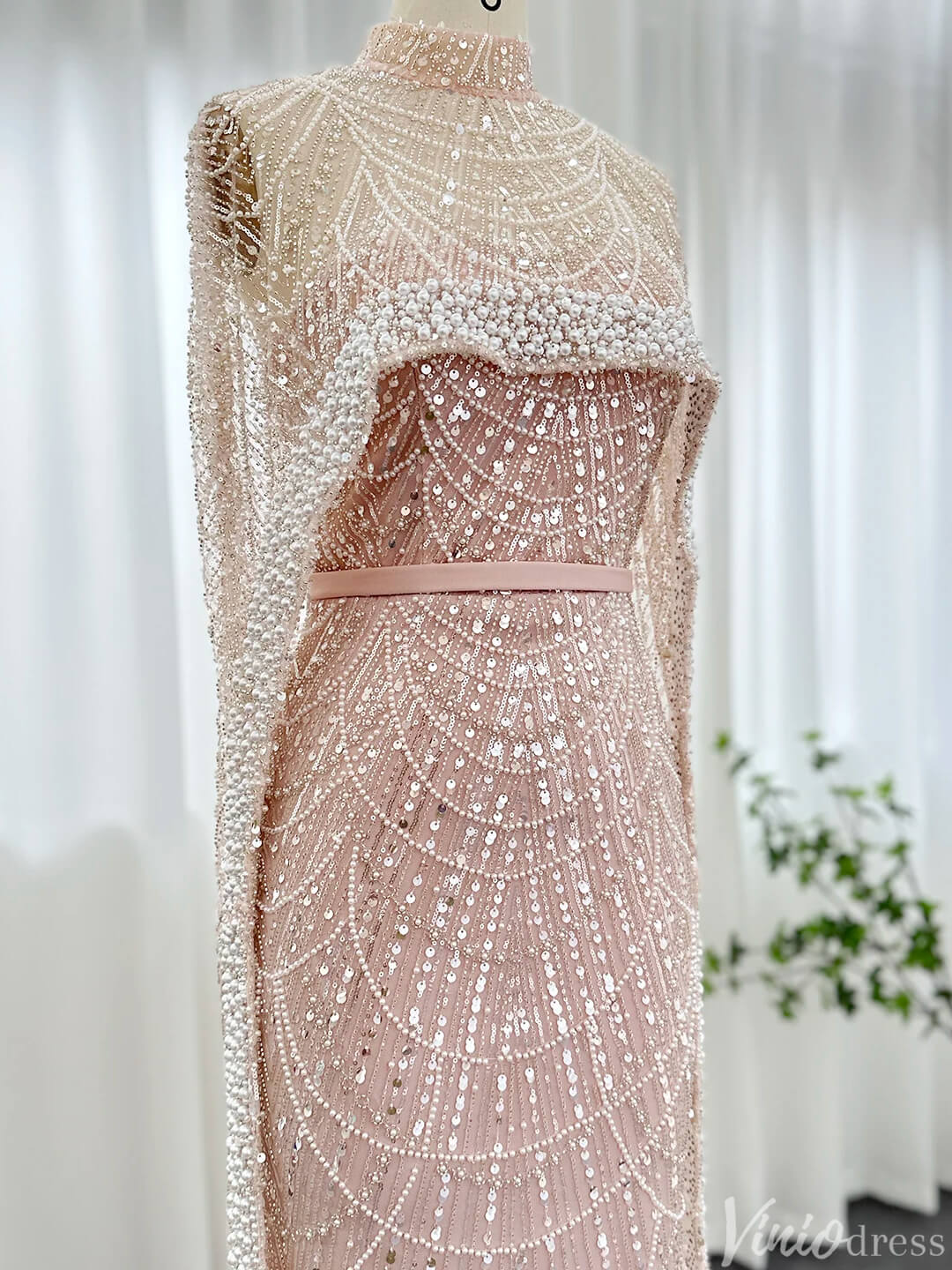2 in 1 Beaded 20s Evening Gowns Gatsby Wedding Guest Dresses with Cape 20201-Evening Dresses 2025 -Viniodress-Sage-US 2-