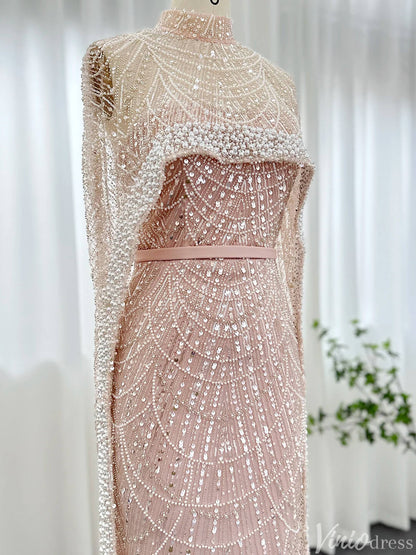 2 in 1 Beaded 20s Evening Gowns Gatsby Wedding Guest Dresses with Cape 20201-Evening Dresses 2025 -Viniodress-Sage-US 2-