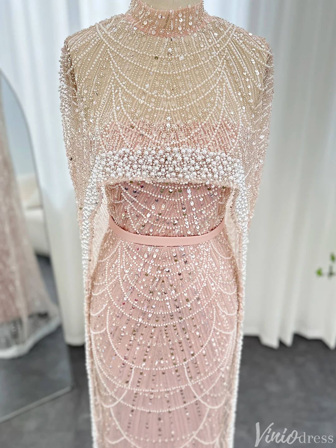 2 in 1 Beaded 20s Evening Gowns Gatsby Wedding Guest Dresses with Cape 20201-Evening Dresses 2025 -Viniodress-Sage-US 2-