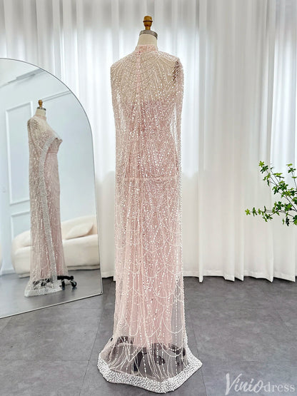 2 in 1 Beaded 20s Evening Gowns Gatsby Wedding Guest Dresses with Cape 20201-Evening Dresses 2025 -Viniodress-Sage-US 2-
