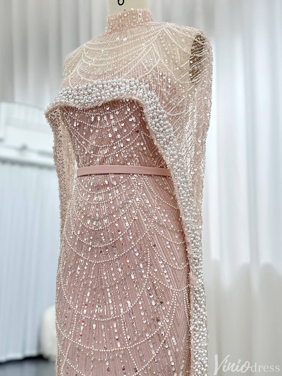 2 in 1 Beaded 20s Evening Gowns Gatsby Wedding Guest Dresses with Cape 20201-Evening Dresses 2025 -Viniodress-Sage-US 2-