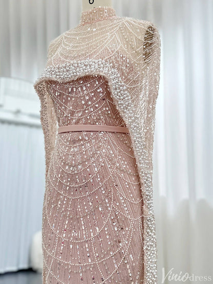 2 in 1 Beaded 20s Evening Gowns Gatsby Wedding Guest Dresses with Cape 20201-Evening Dresses 2025 -Viniodress-Sage-US 2-