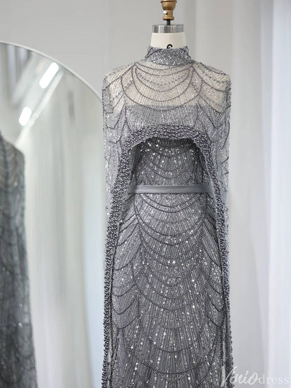 2 in 1 Beaded 20s Evening Gowns Gatsby Wedding Guest Dresses with Cape 20201-Evening Dresses 2025 -Viniodress-Sage-US 2-