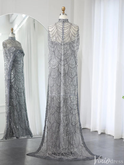 2 in 1 Beaded 20s Evening Gowns Gatsby Wedding Guest Dresses with Cape 20201-Evening Dresses 2025 -Viniodress-Sage-US 2-