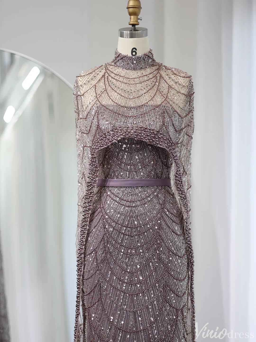 2 in 1 Beaded 20s Evening Gowns Gatsby Wedding Guest Dresses with Cape 20201-Evening Dresses 2025 -Viniodress-Sage-US 2-