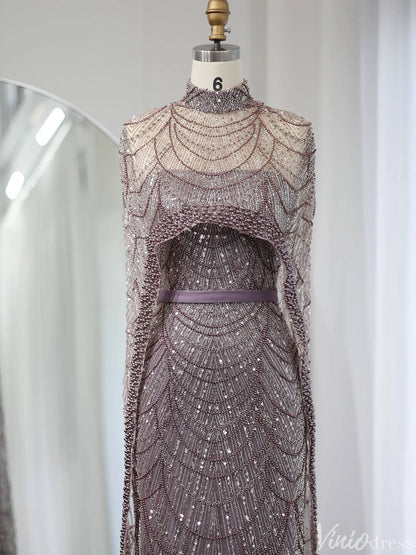 2 in 1 Beaded 20s Evening Gowns Gatsby Wedding Guest Dresses with Cape 20201-Evening Dresses 2025 -Viniodress-Sage-US 2-