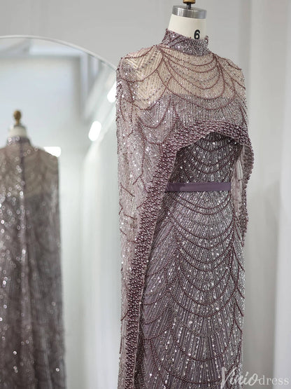 2 in 1 Beaded 20s Evening Gowns Gatsby Wedding Guest Dresses with Cape 20201-Evening Dresses 2025 -Viniodress-Sage-US 2-