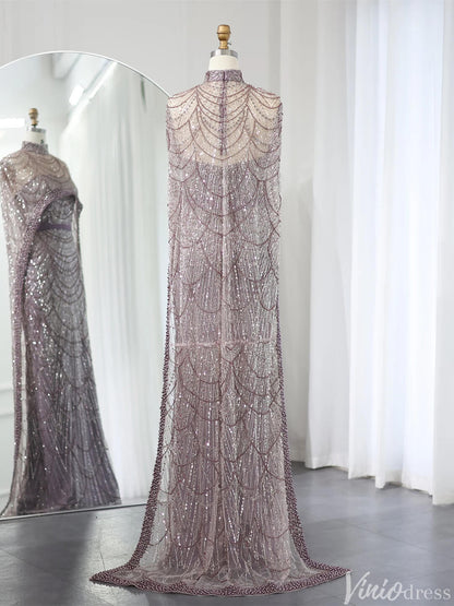 2 in 1 Beaded 20s Evening Gowns Gatsby Wedding Guest Dresses with Cape 20201-Evening Dresses 2025 -Viniodress-Sage-US 2-