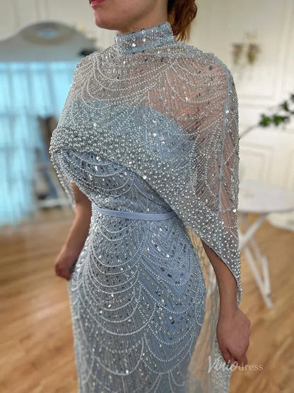 2 in 1 Beaded 20s Evening Gowns Gatsby Wedding Guest Dresses with Cape 20201-Evening Dresses 2025 -Viniodress-Sage-US 2-