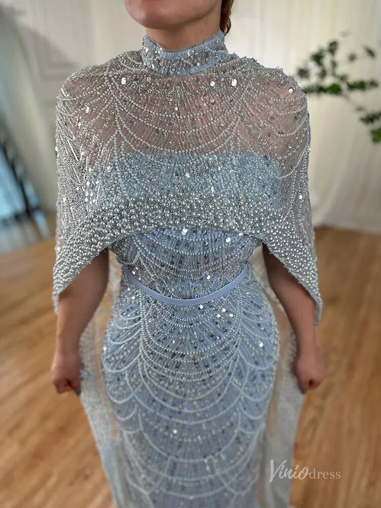 2 in 1 Beaded 20s Evening Gowns Gatsby Wedding Guest Dresses with Cape 20201-Evening Dresses 2025 -Viniodress-Sage-US 2-