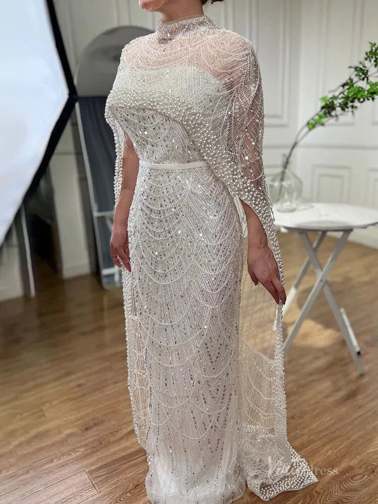 2 in 1 Beaded 20s Evening Gowns Gatsby Wedding Guest Dresses with Cape 20201-Evening Dresses 2025 -Viniodress-Sage-US 2-