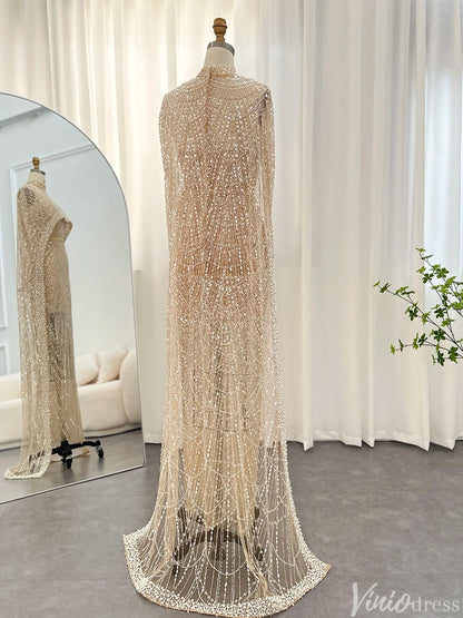 2 in 1 Beaded 20s Evening Gowns Gatsby Wedding Guest Dresses with Cape 20201-Evening Dresses 2025 -Viniodress-Sage-US 2-