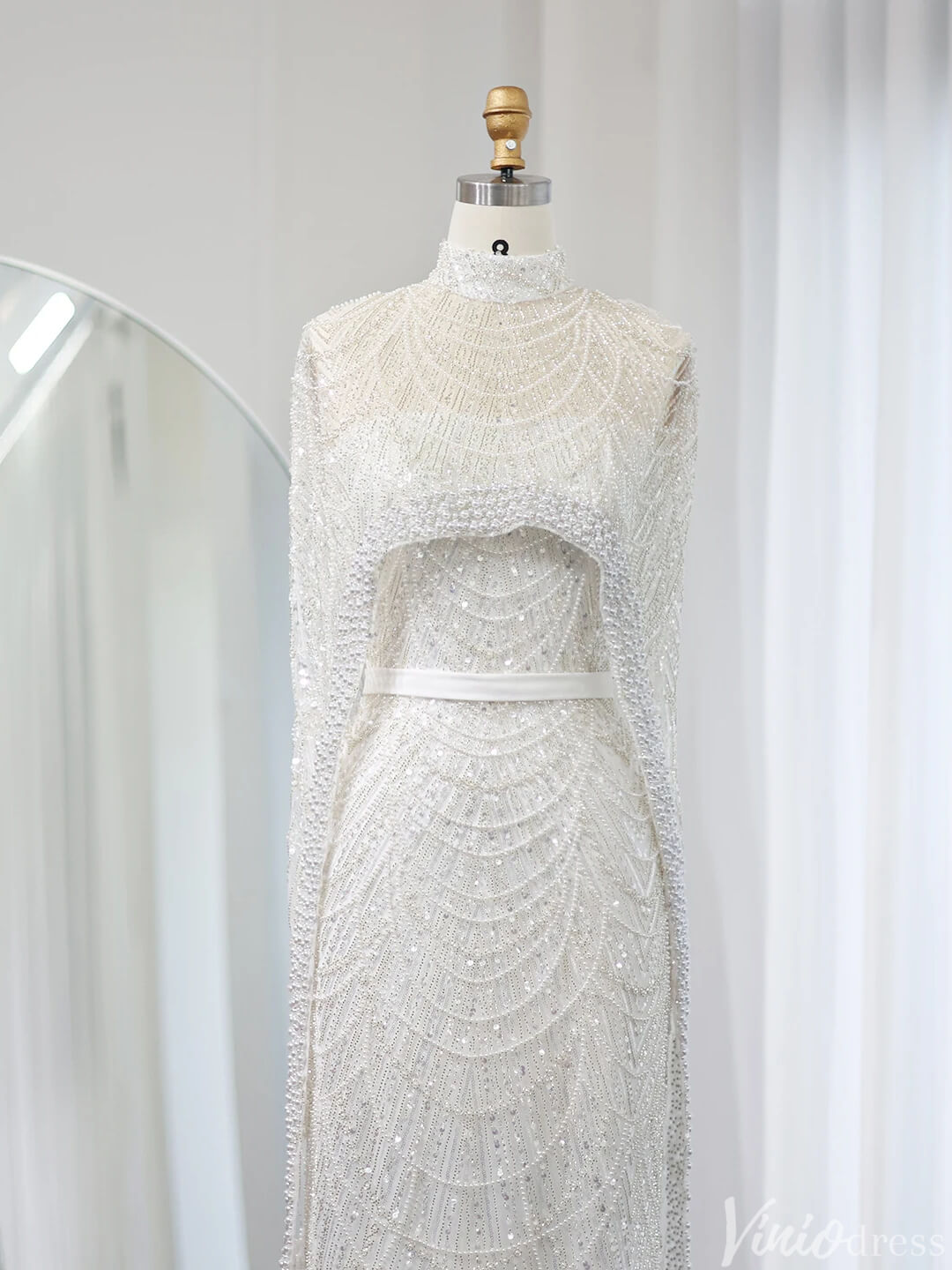 2 in 1 Beaded 20s Evening Gowns Gatsby Wedding Guest Dresses with Cape 20201-Evening Dresses 2025 -Viniodress-Sage-US 2-