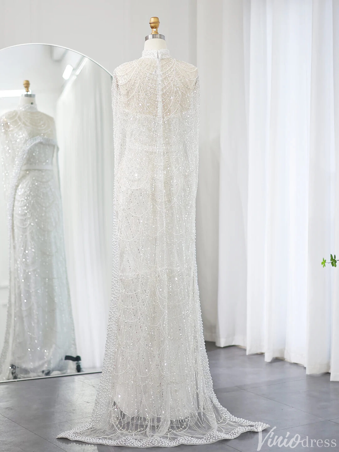 2 in 1 Beaded 20s Evening Gowns Gatsby Wedding Guest Dresses with Cape 20201-Evening Dresses 2025 -Viniodress-Sage-US 2-