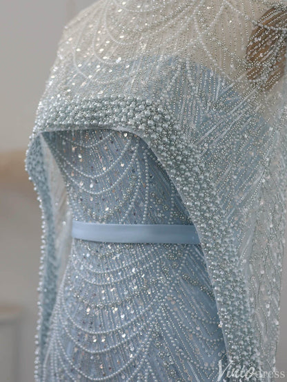 2 in 1 Beaded 20s Evening Gowns Gatsby Wedding Guest Dresses with Cape 20201-Evening Dresses 2025 -Viniodress-Sage-US 2-