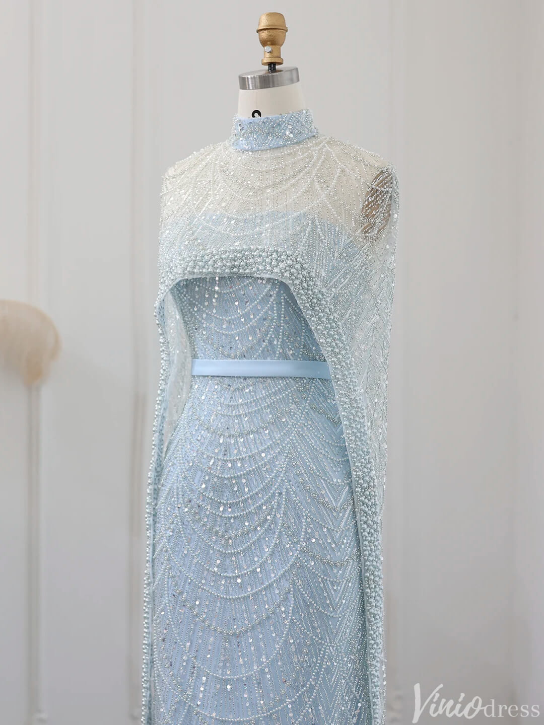 2 in 1 Beaded 20s Evening Gowns Gatsby Wedding Guest Dresses with Cape 20201-Evening Dresses 2025 -Viniodress-Sage-US 2-