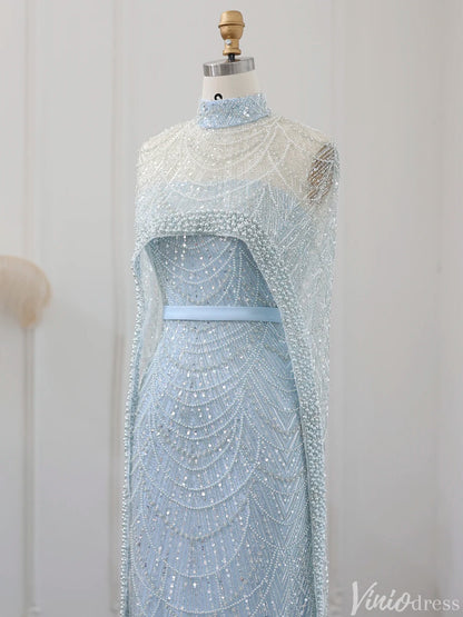 2 in 1 Beaded 20s Evening Gowns Gatsby Wedding Guest Dresses with Cape 20201-Evening Dresses 2025 -Viniodress-Sage-US 2-