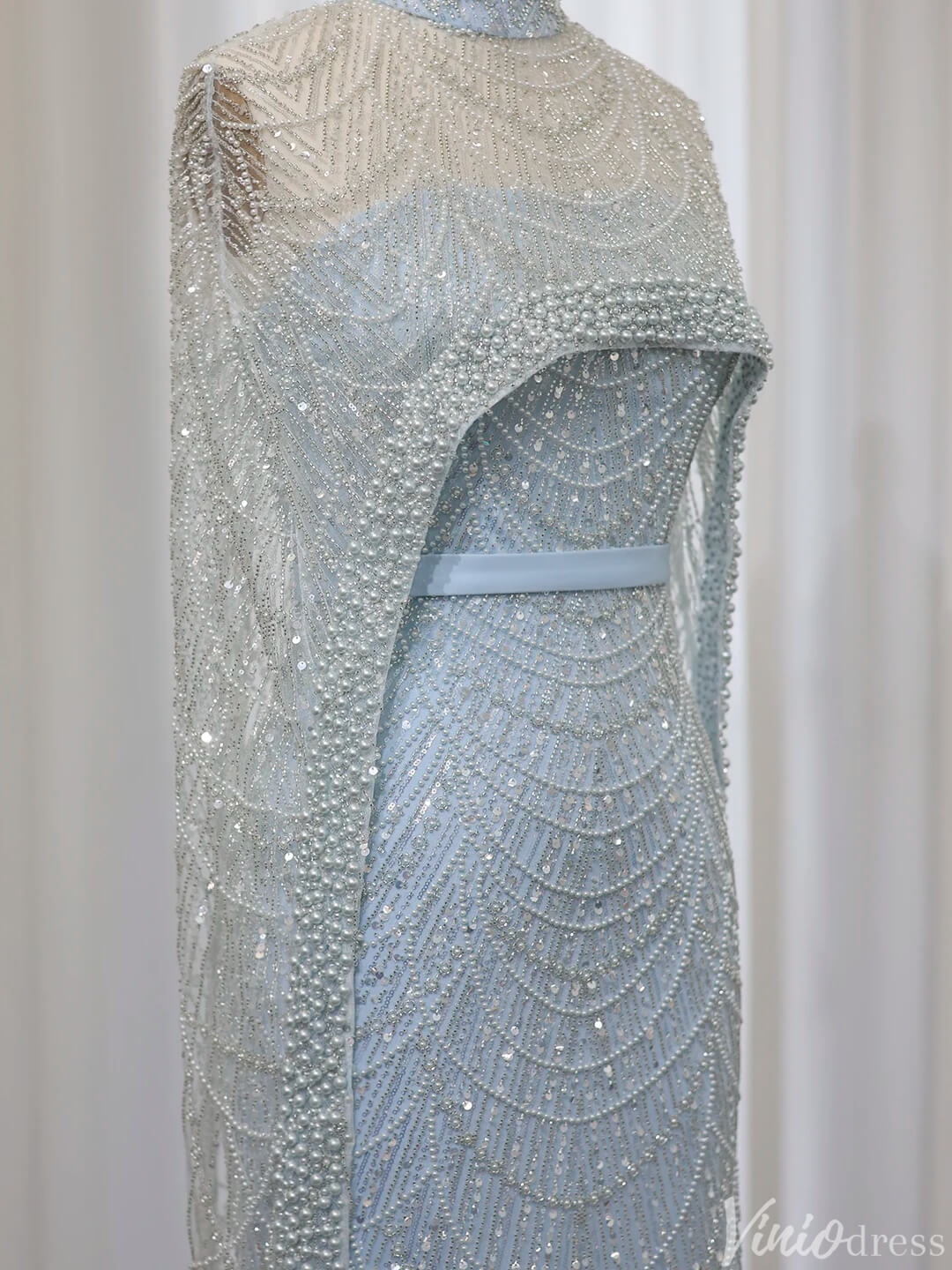 2 in 1 Beaded 20s Evening Gowns Gatsby Wedding Guest Dresses with Cape 20201-Evening Dresses 2025 -Viniodress-Sage-US 2-