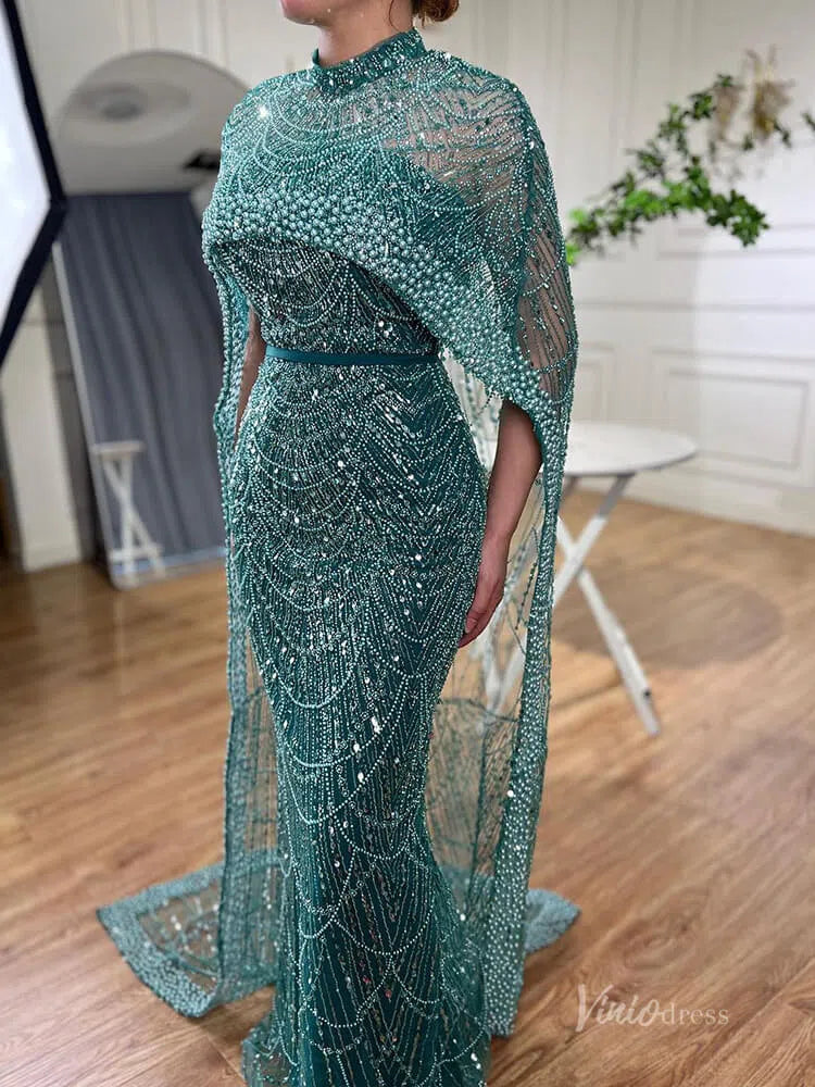 Prom Dress 2025 2 in 1 Beaded 20s Evening Gowns Gatsby Wedding Guest Dresses with Cape 20201-unique prom dresses-Sage-US 2-Viniodress