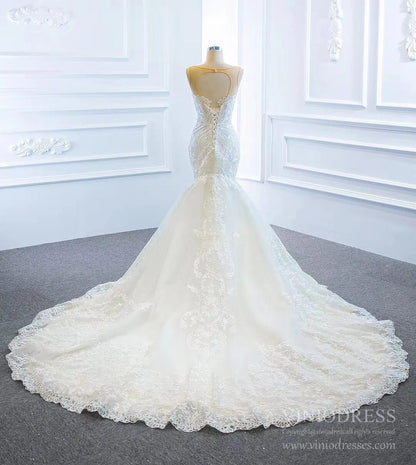 2 in 1 Cape Lace Wedding Dresses Plunging V Neck Mermaid Bridal Dress VW1017-wedding dresses 2025 -Viniodress-Ivory-Custom Size-