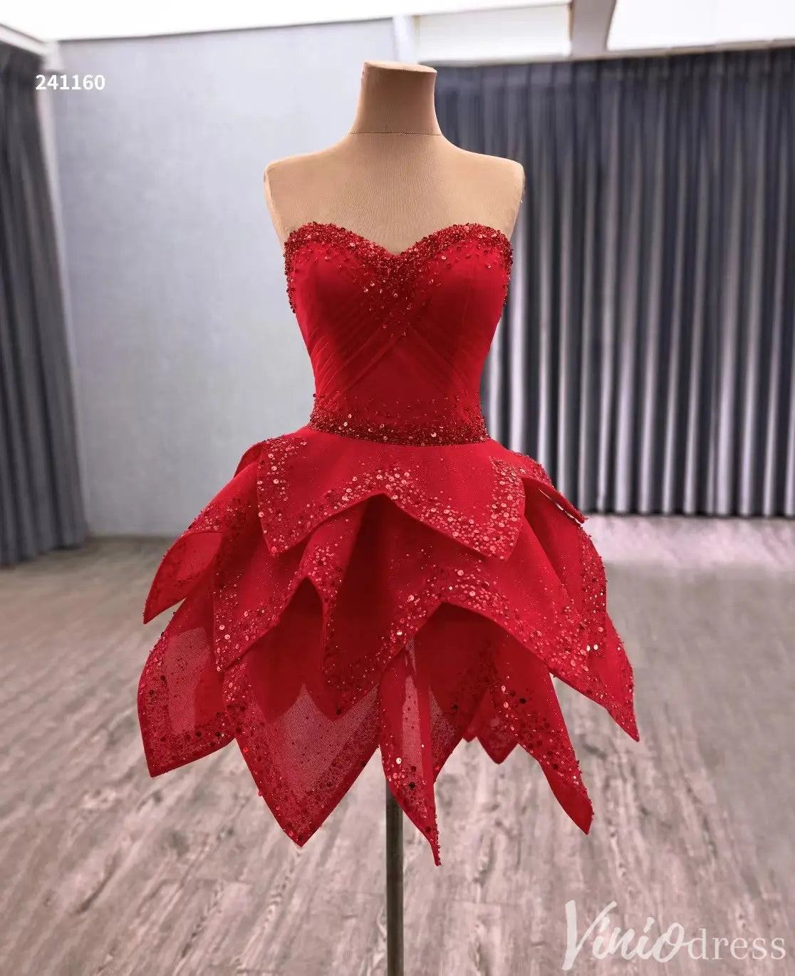 Convertible Quinceañera Dress with Removable Skirt – Sparkling Glitter & Leaf-Layered Design – Style 241160-Quinceanera Dresses 2025 -Viniodress-Red-Custom Size-