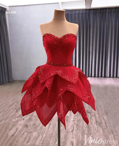 Convertible Quinceañera Dress with Removable Skirt – Sparkling Glitter & Leaf-Layered Design – Style 241160-Quinceanera Dresses 2025 -Viniodress-Red-Custom Size-