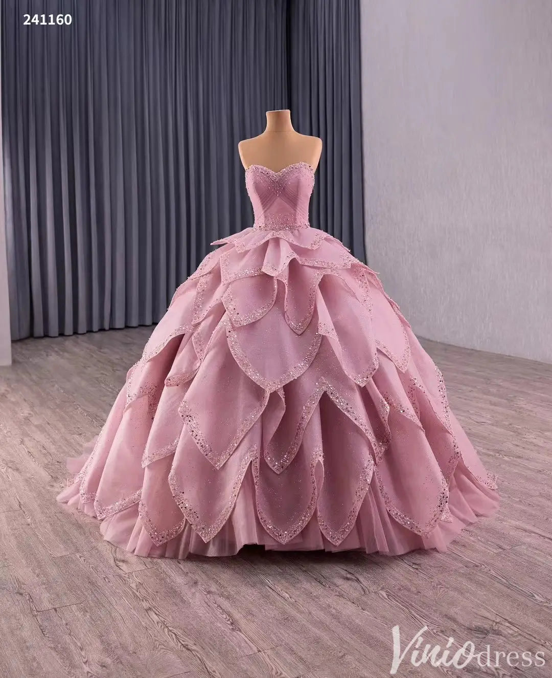 Convertible Quinceañera Dress with Removable Skirt – Sparkling Glitter & Leaf-Layered Design – Style 241160-Quinceanera Dresses 2025 -Viniodress-Red-Custom Size-