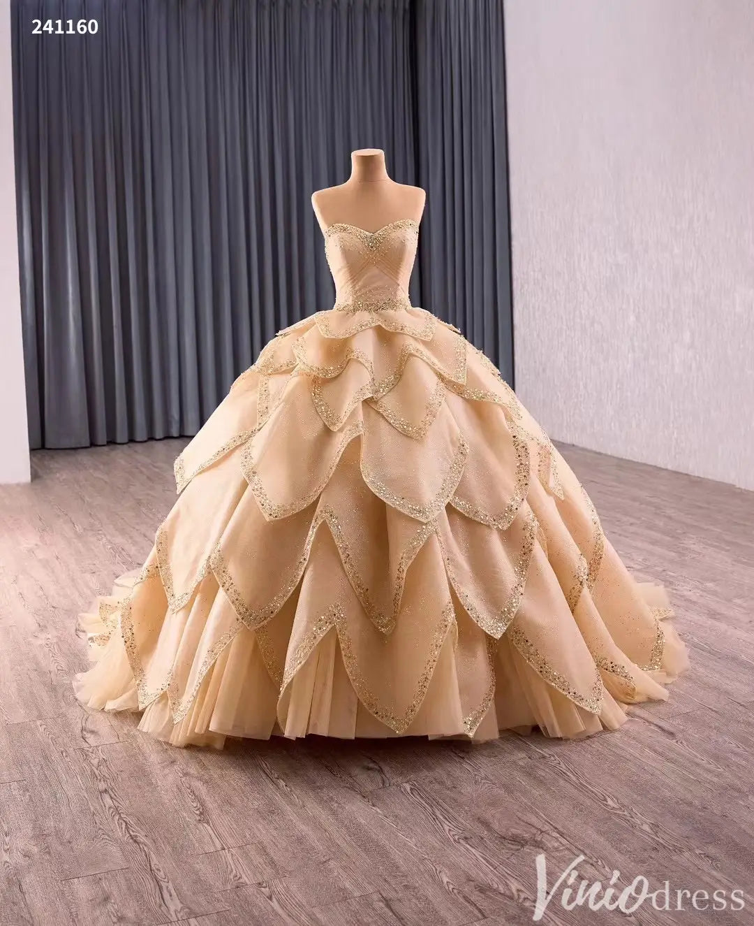 Convertible Quinceañera Dress with Removable Skirt – Sparkling Glitter & Leaf-Layered Design – Style 241160-Quinceanera Dresses 2025 -Viniodress-Red-Custom Size-