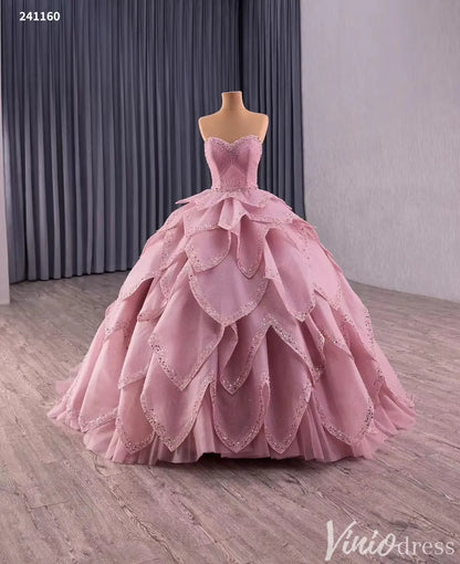 Convertible Quinceañera Dress with Removable Skirt – Sparkling Glitter & Leaf-Layered Design – Style 241160-Quinceanera Dresses 2025 -Viniodress-Red-Custom Size-