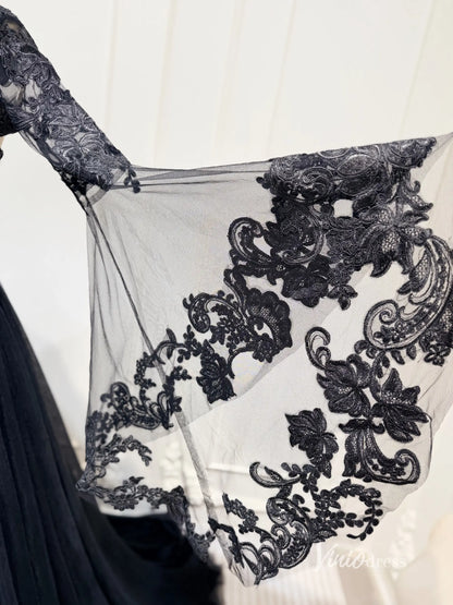 2-in-1 Gothic Black Wedding Dress | Mermaid or Tulle Ball Gown with Detachable Bell Sleeves BK108-wedding dresses 2025 -Viniodress-Gown-Black-Custom Size