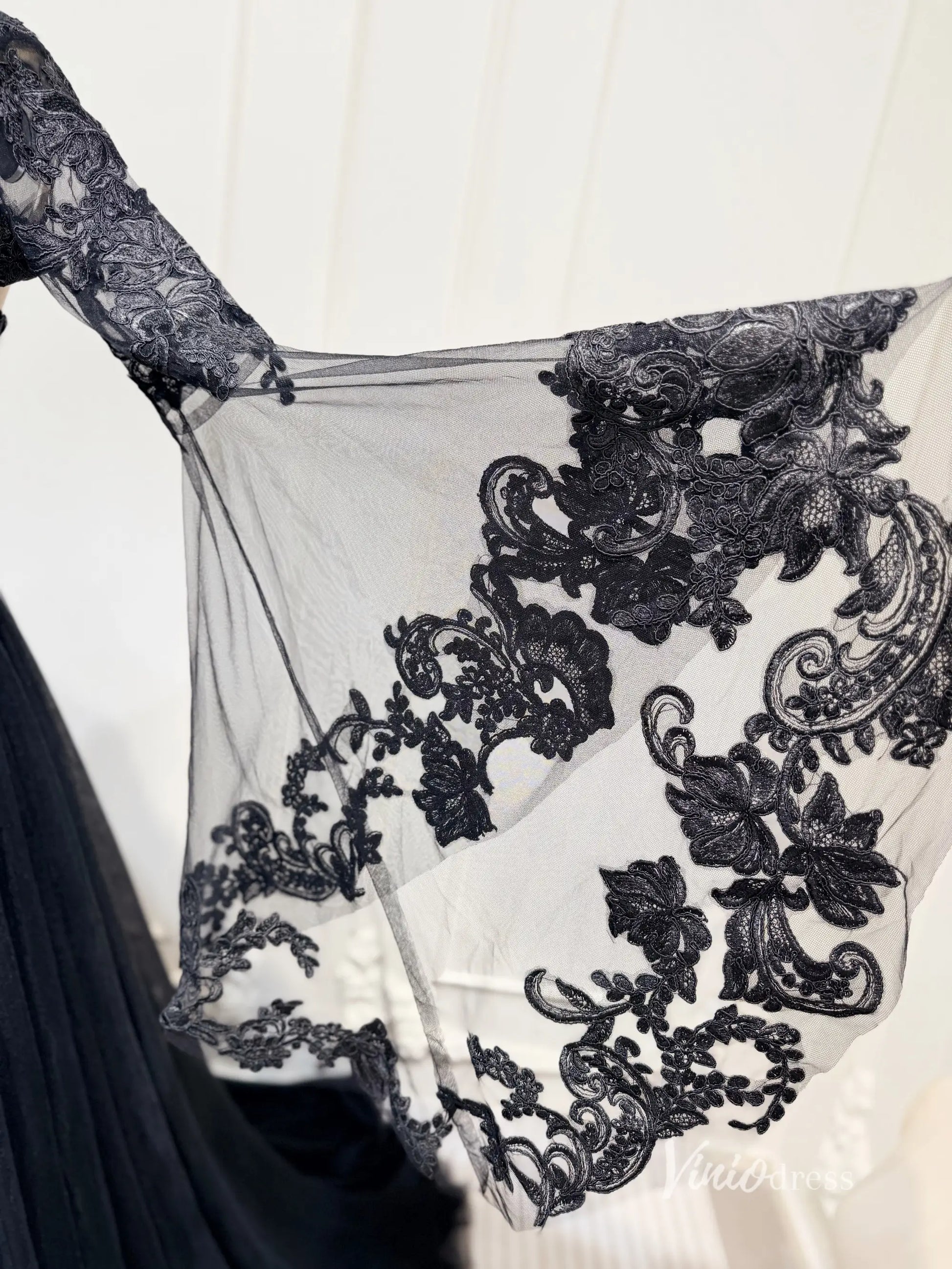 2-in-1 Gothic Black Wedding Dress | Mermaid or Tulle Ball Gown with Detachable Bell Sleeves BK108-wedding dresses 2025 -Viniodress-Gown-Black-Custom Size