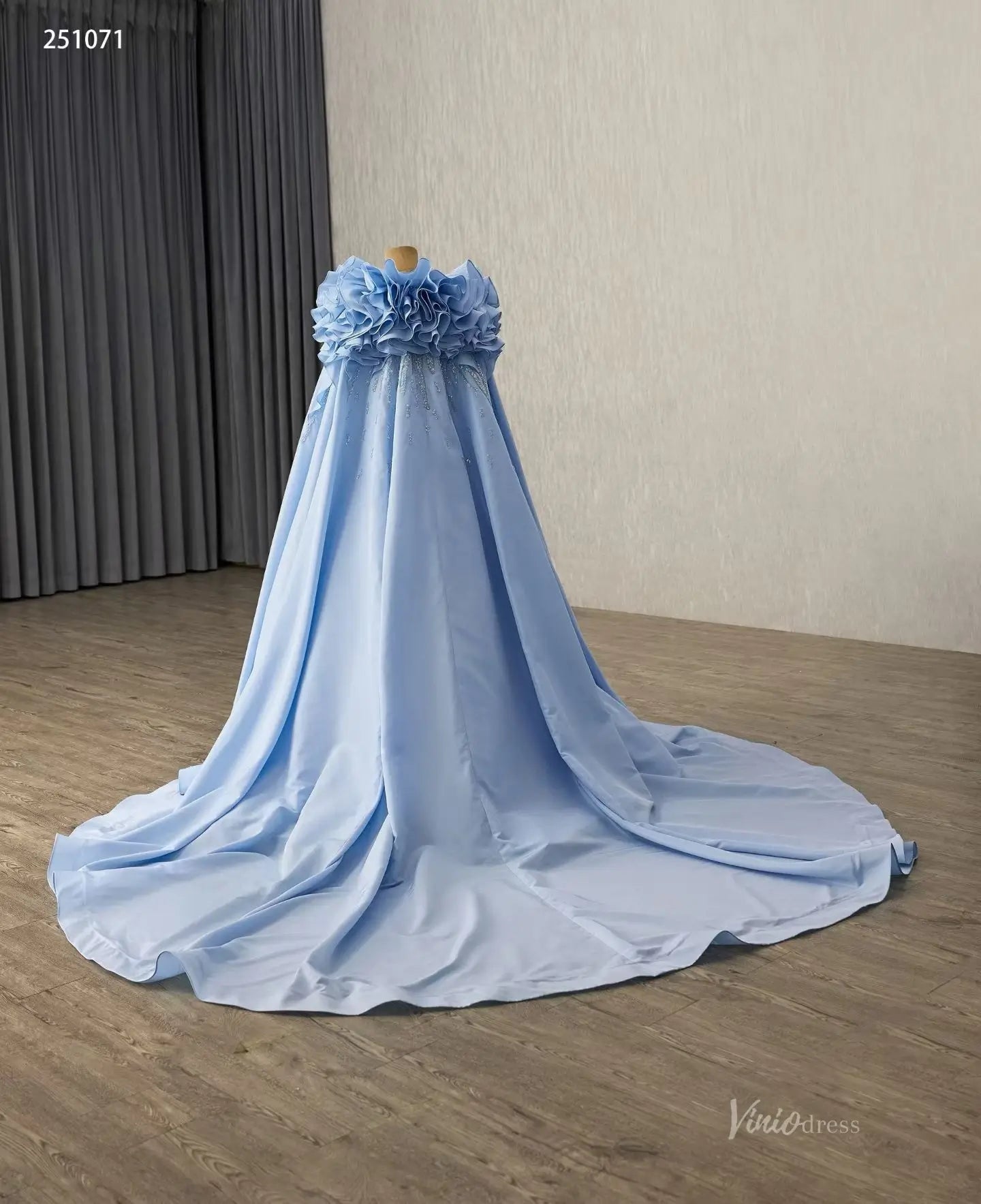 2-in-1 Light Blue Satin Wedding Ball Gown | Beaded Bodice, Illusion Ne Viniodress 2-in-1 Light Blue Satin Wedding Ball Gown | Beaded Bodice, Illusion Ne Viniodress