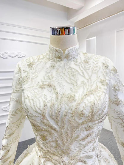 2 in 1 Mermaid Wedding Dresses with Long Sleeve High Neck Detachable Skirt 67156-wedding dresses 2025 -Viniodress-Ivory-Custom Size-