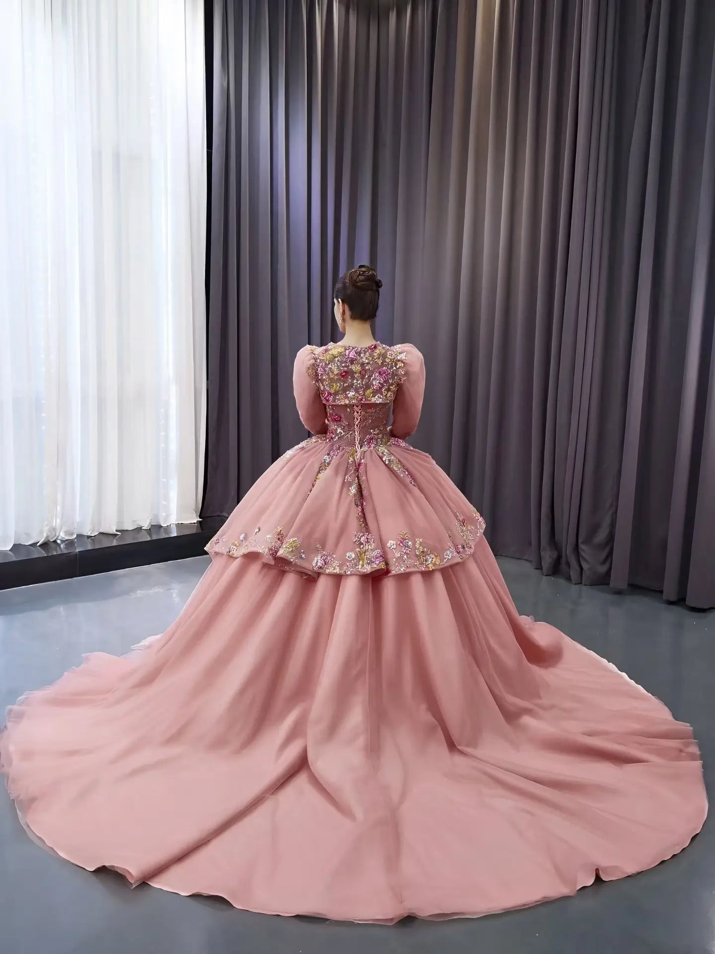 2-in-1 Pink Floral Ball Gown Wedding Dress | Strapless Quinceañera Gown with Detachable Caplet 251101-Quinceanera Dresses 2026-Viniodress-Pink-Custom Size-