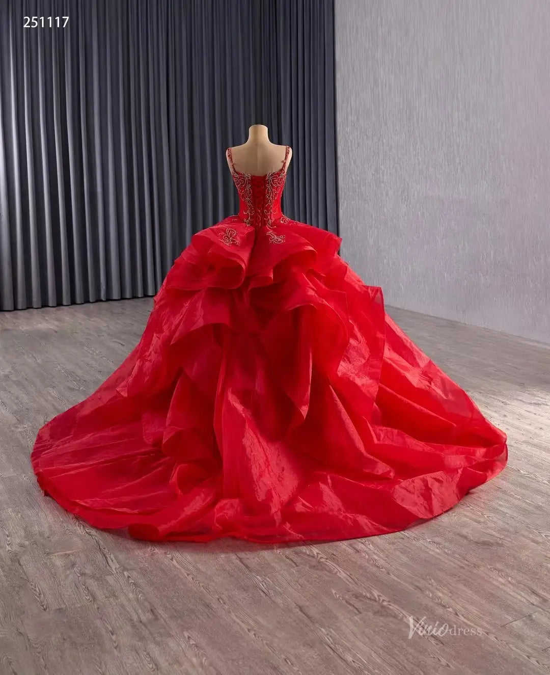 2-in-1 Red Layered Quinceañera Dress with Beaded Cape & Basque Waist | Sweet 16 Ball Gown 251117-Quinceanera Dresses 2026-Viniodress-Red-Custom Size-