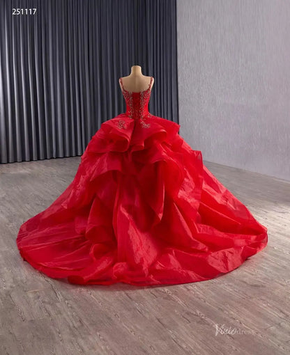 2-in-1 Red Layered Quinceañera Dress with Beaded Cape & Basque Waist | Sweet 16 Ball Gown 251117-Quinceanera Dresses 2026-Viniodress-Red-Custom Size-