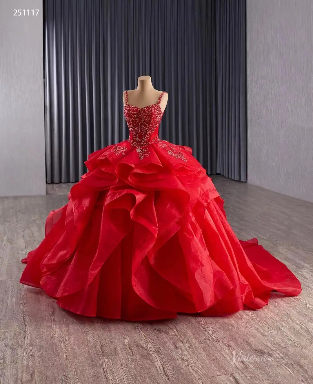 2-in-1 Red Layered Quinceañera Dress with Beaded Cape & Basque Waist | Sweet 16 Ball Gown 251117-Quinceanera Dresses 2026-Viniodress-Red-Custom Size-