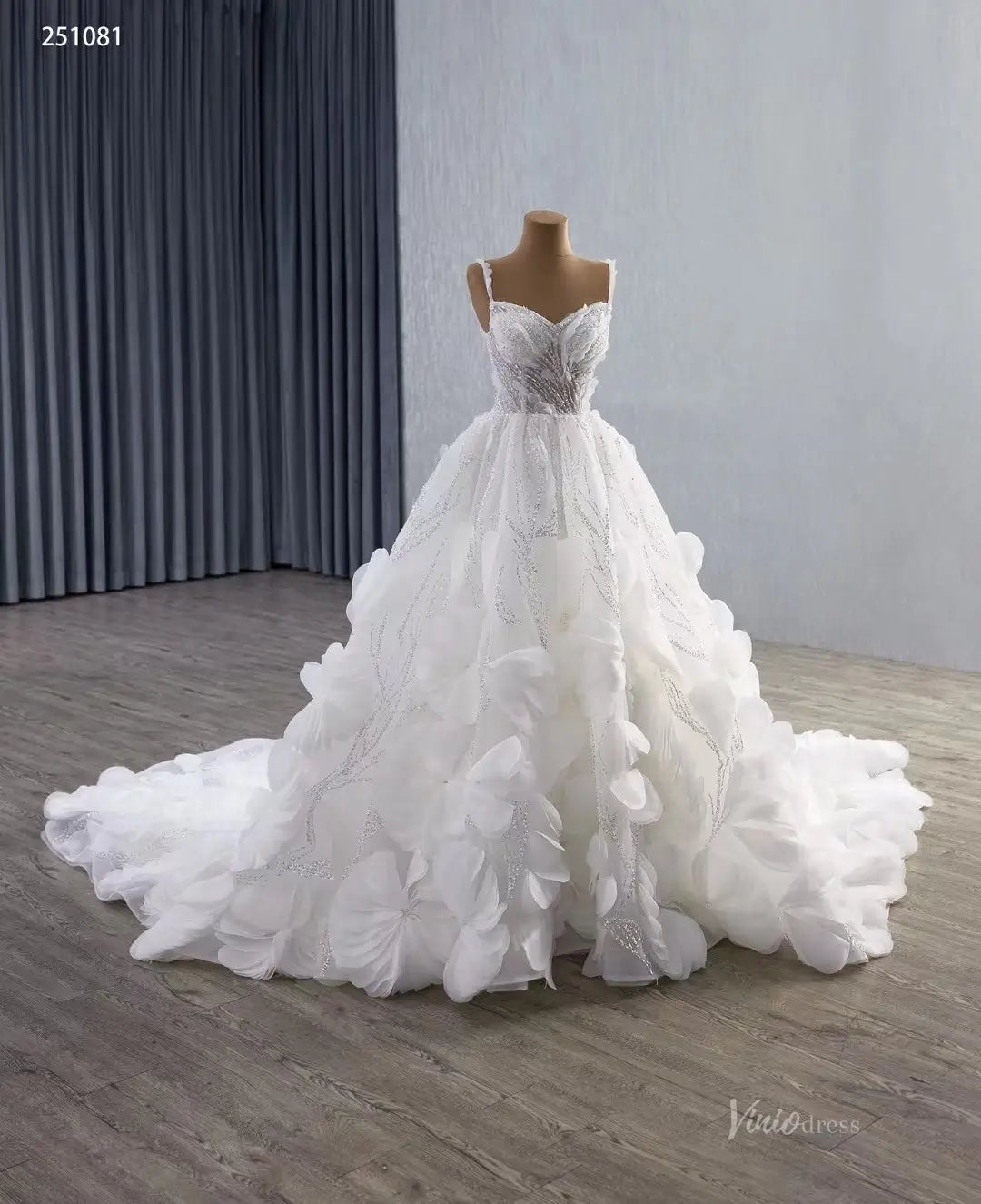 2-in-1 Ruffle Flower Wedding Dresses with Long Sleeves, Sparkly Lace Ball Gown 251081-wedding dresses 2026-Viniodress-Ivory-Custom Size-